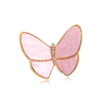 Pink mother of pearl butterfly brooch with gold edges and rhinestones on white base - YN5579 Pink