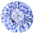 Adjustable waterproof shower cap with blue and white plaid pattern and PEVA lining - Blue & White Plaid