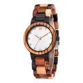 Minimalistische Damen-Holzuhr mit buntem Patchwork-Armband und Perlmutt-Zifferblatt - Buntes Holz Weißes Zifferblatt Roségold