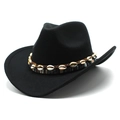 Sombrero vaquero de fieltro negro con banda étnica de conchas y adornos de colores - M (56-58cm) / Negro