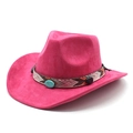 Detail of fuchsia suede cowboy hat with ethnic braided band and turquoise stone - M (56-59cm) / Rose Red
