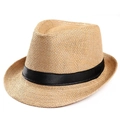 Cappello di paglia estivo classico con nastro nero e design intrecciato traspirante - 58cm (Regolabile) / Cachi