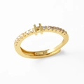 Adjustable gold plated ring featuring a cubic zirconia letter H with sparkling pave setting - Gold-H