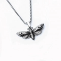 Silver moth necklace with skull detail on square box chain for men on white background - Butterfly Skull Moth + Stainless Steel Chain