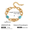 Details zum vergoldeten Edelstahl-Armband mit Türkis-Steinen und Abmessungen in der Nahaufnahme - Goldene grobe Kette Blau Türkis Stil (JDB201075-BL)