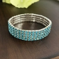 Exquisite four-row silver stretch bracelet with vibrant lake blue rhinestones for brides - 4 Row Silver Lake Blue Rhinestone Bracelet