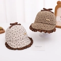 Vintage floral baby sun hat with brown bow and ruffled brim in cream and khaki colors - Multicolor Random / 48cm (6-18 Months)