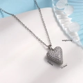 Silver-toned heart pendant necklace with micro-pave white zirconias in a 15.8mm size - Silver 3D Pave Heart Necklace