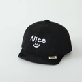 Close-up of black baby suede cap with Nice embroidery and soft brim detail - Nice / Black