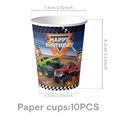 10-piece monster truck party paper cups with dimensions for birthday celebration - Paper Cups 10 Units - Truck Style