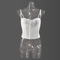 Detail view of white lace corset top with adjustable straps and fishbone structure - S / White