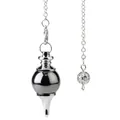 Polished dark grey gemstone pendulum pendant with a sleek silver O-chain necklace - Hematite