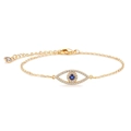 18K gold plated stainless steel evil eye bracelet with blue and white cubic zirconia - Gold Evil Eye Micro Pave Bracelet (BR8170)