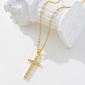 Gold plated cross necklace featuring sparkling zircons and a delicate link chain - Gold/Zirconia Inlay Cross/U