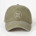 Gorra de béisbol de algodón lavado verde militar con bordado MA MA de diseño minimalista - Talla única (Ajustable) / Caqui (Verde oliva)