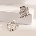 Modern irregular square silver earrings with hammered texture and pin closure details - Liquid Metal Style 2 / Steel