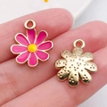 Pink daisy alloy charm with gold finish and enamel detail for DIY jewelry making - Rose Red
