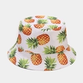 White bucket hat featuring realistic pineapple print for summer outdoor sun protection - M (56-58cm) / White Large Pineapple