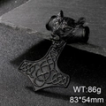 Pendentif marteau tête de loup Viking en acier inoxydable noir mat pour hommes - Style Marteau de Thor Tête de Loup Noir (KP83341-BDJX)