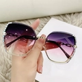 Chic rimless butterfly sunglasses with purple gradient lenses and sparkling rhinestones - Zirconia Inlaid / Gold Gradient Grey Pink