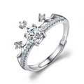 Silver crown ring with sparkling round moissanite and S925 sterling silver stamp - Adjustable Open / Princess Crown 0.5ct