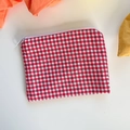Charming red gingham cotton zipper pouch for women with a minimalist flat design - Red Plaid