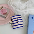 Quilted blue and white striped coin purse with creative 3D popcorn charm accessory - Blue Yellow Striped Small Card Holder