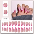 Pink almond press-on nails with luxury French tips and gold glitter wavy accents - Y-49 Gold Line Pink French