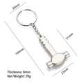 Mini silver metal hammer keychain with polished finish and detailed dimensions - Hammer