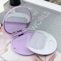 Purple chocolate cookie folding mirror with detachable white comb for portable makeup - Lavender
