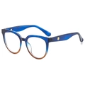 Blue to amber gradient cat-eye glasses frame with gold decorative accents - Blue-Orange Gradient