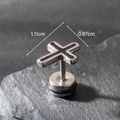 Detailed view of silver cross earring showing dimensions of 1.11cm by 0.87cm - Silver and Black Textured Cross (S197)