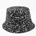 Détail du bob noir avec imprimé notes de musique blanches sur tissu en coton - M(56-58cm) / Notes de Musique Noir Blanc (26#)