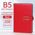 Red B5 minimalist notebook with gold U-shaped magnetic buckle and leatherette cover - B5 Red Metal Buckle