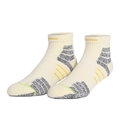 Beige athletic low-cut socks with grey and yellow stripes on a clean white background - One Size (39-44) / Apricot