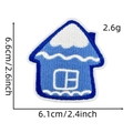 Detailed blue house embroidery patch with size measurements 6.6cm by 6.1cm on white background - Blue Christmas Patch 23# (House)