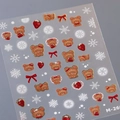 Autocollants nail art ours mignons avec bordures dorées et motifs fraises à coller - Style Ours Bronzage Or (M-260-彩金)