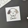 Cartoon puppy sticker with Smile text for planners and water bottles, monochrome finish - Metallic Silver (Puppy)