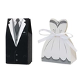 European wedding candy boxes featuring creative black tuxedo and white bridal gown designs - Bride / Tie Suit