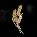 Elegant crystal wheat ear brooch in gold finish with sparkling yellow zircon and rhinestones - Wheat Ear Style 2 (6.2*2.5cm)