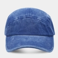 Vintage gewassen denim blauwe 5-panel camp cap met een minimalistisch platte rand - Verstelbaar / Blauw
