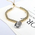 Adjustable beaded bracelet with gold round beads and silver balloon initial G charm - Letter G