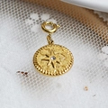 French vintage style gold stainless steel starburst pendant with clear cubic zirconia - Hammered Texture Star Medallion