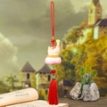 Jade cabbage with hand car hanging decor on pink lotus base and red tassels - 1223-3 Cabbage Hanging