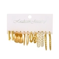 6-piece gold-tone earring set with squares, hoops, and pearls on fashion display card - 6 Pairs Set / Gold