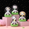 Miniature panda crystal ball figurines with green leaf base set of four for desktop decor - 2552# (lights + Snowflakes)