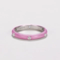 Detail of S925 silver stamp and pink enamel finish with inset clear zircon stones - Pink