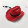 Miniature red western cowboy pet hat with adjustable strap and star detail for cats - Small 13.5cm / Red Black Ribbon