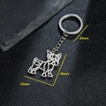Silver stainless steel pug keychain with heart cutout design, size 25mm x 30mm - Bulldog with Heart
