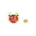 Cartoon Chinese dragon zodiac brooch in red and gold with Fu character and butterfly clasp - Fortune Dragon Antler Badge